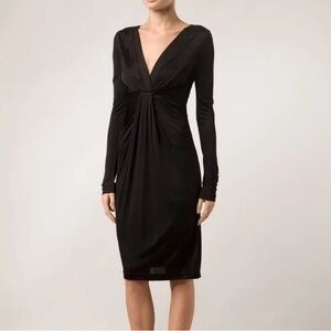 New Diane Von Furstenberg Black Ruched V-neck Rayon Dress Size 4